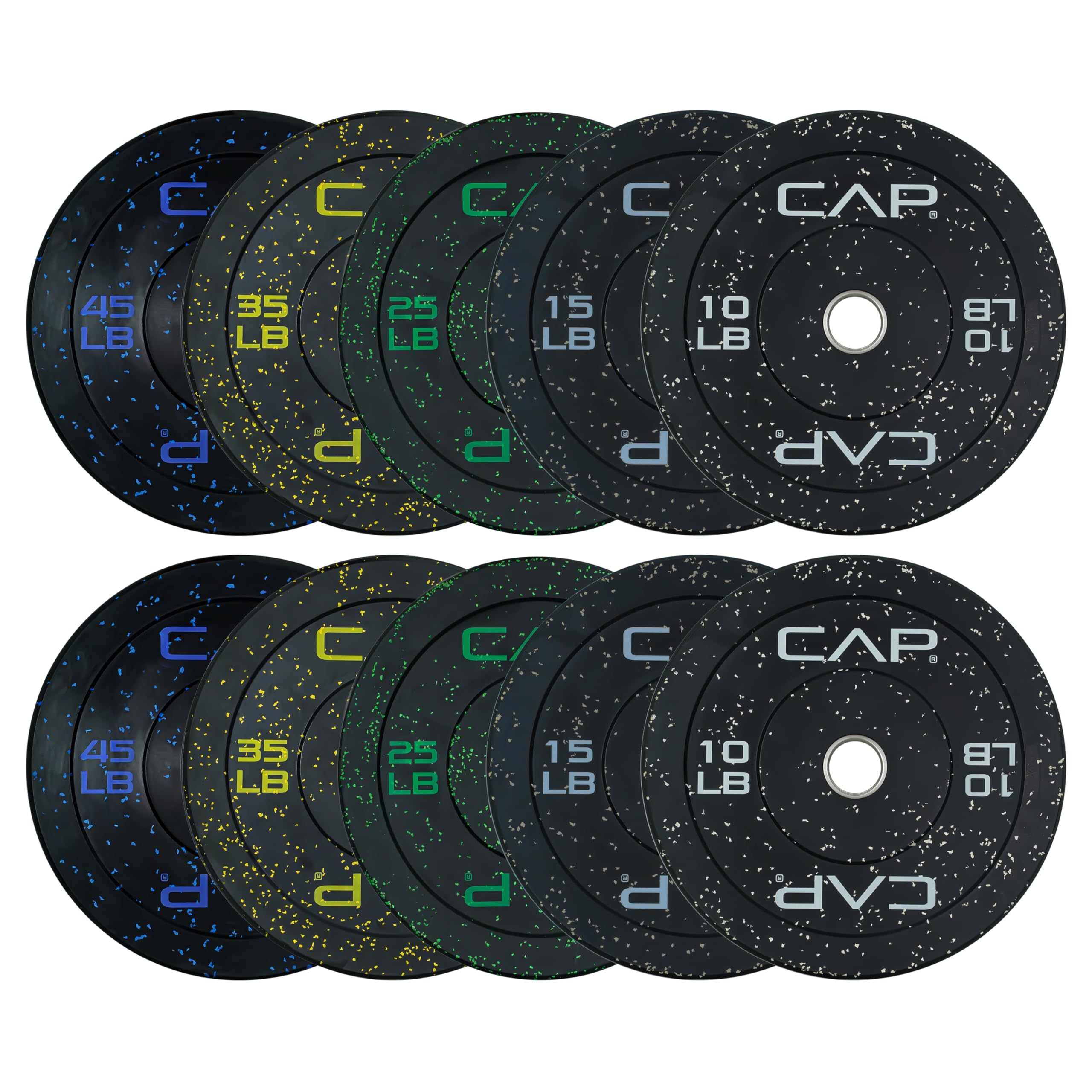 CAP 260 lb Speckled Olympic Bumper Plate Set with Steel Hubs