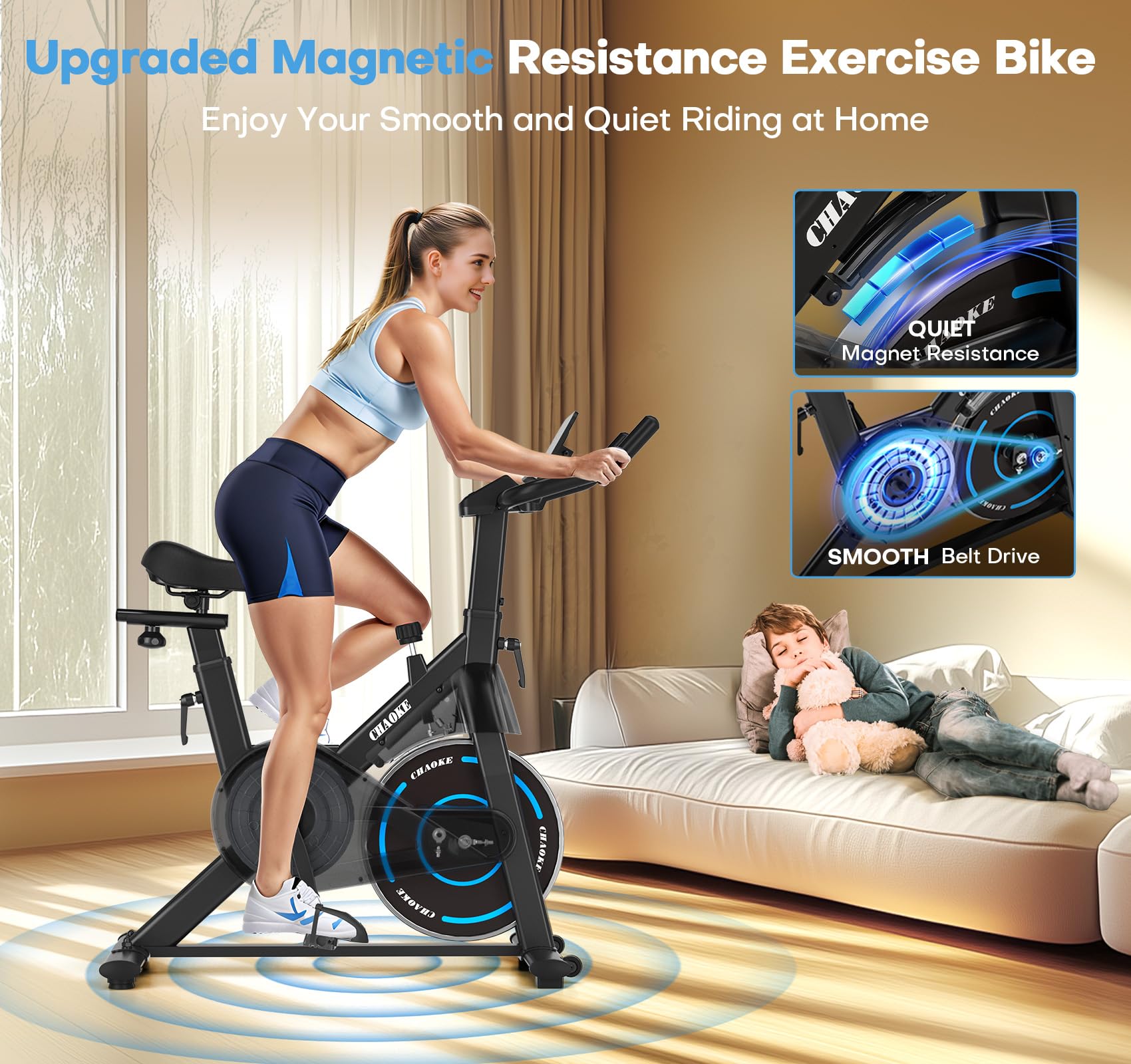 CHAOKE Magnetic Resistance Exercise Bike with App Connectivity
