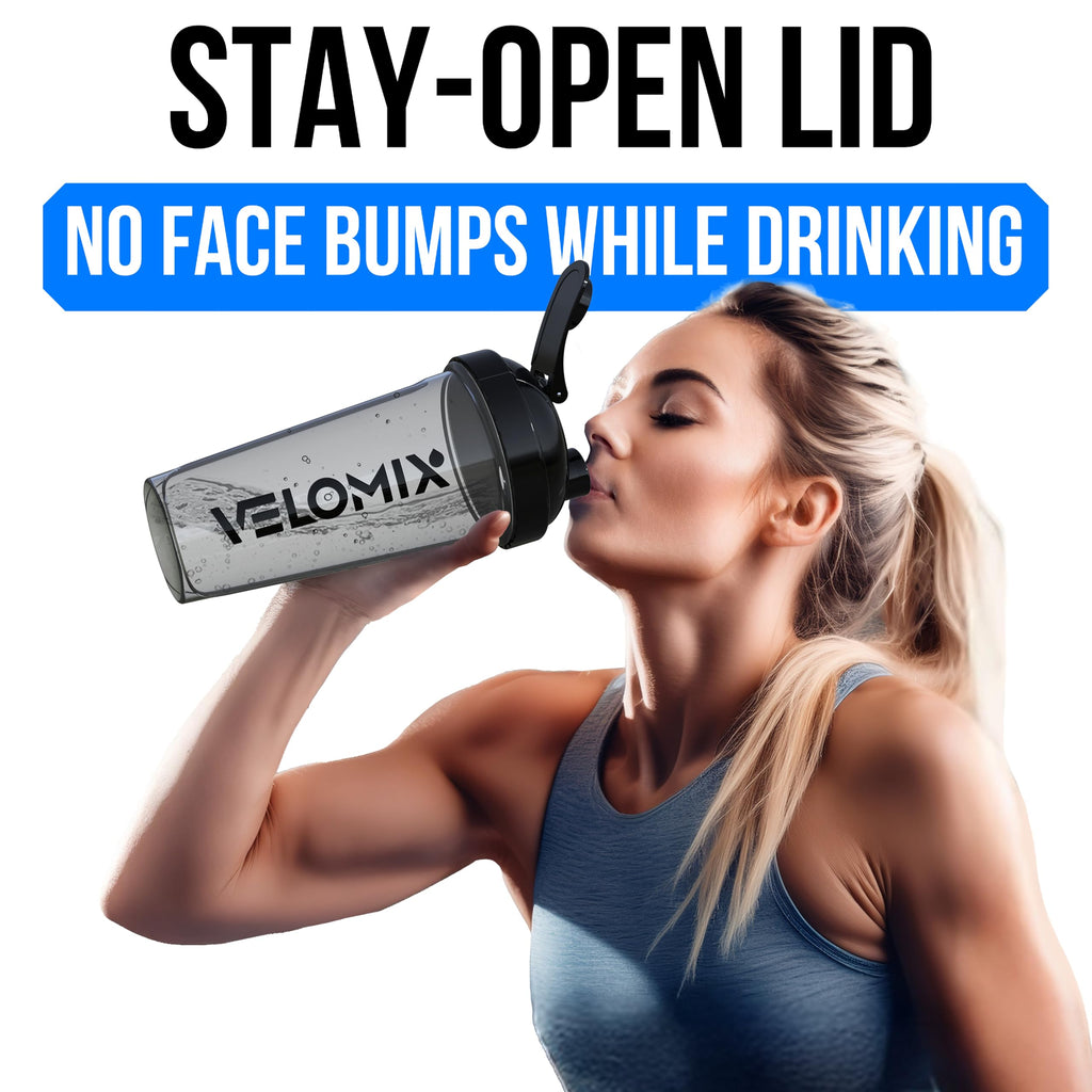 VELOMIX 2-Pack 28 oz Leak-Proof Protein Shaker Bottles