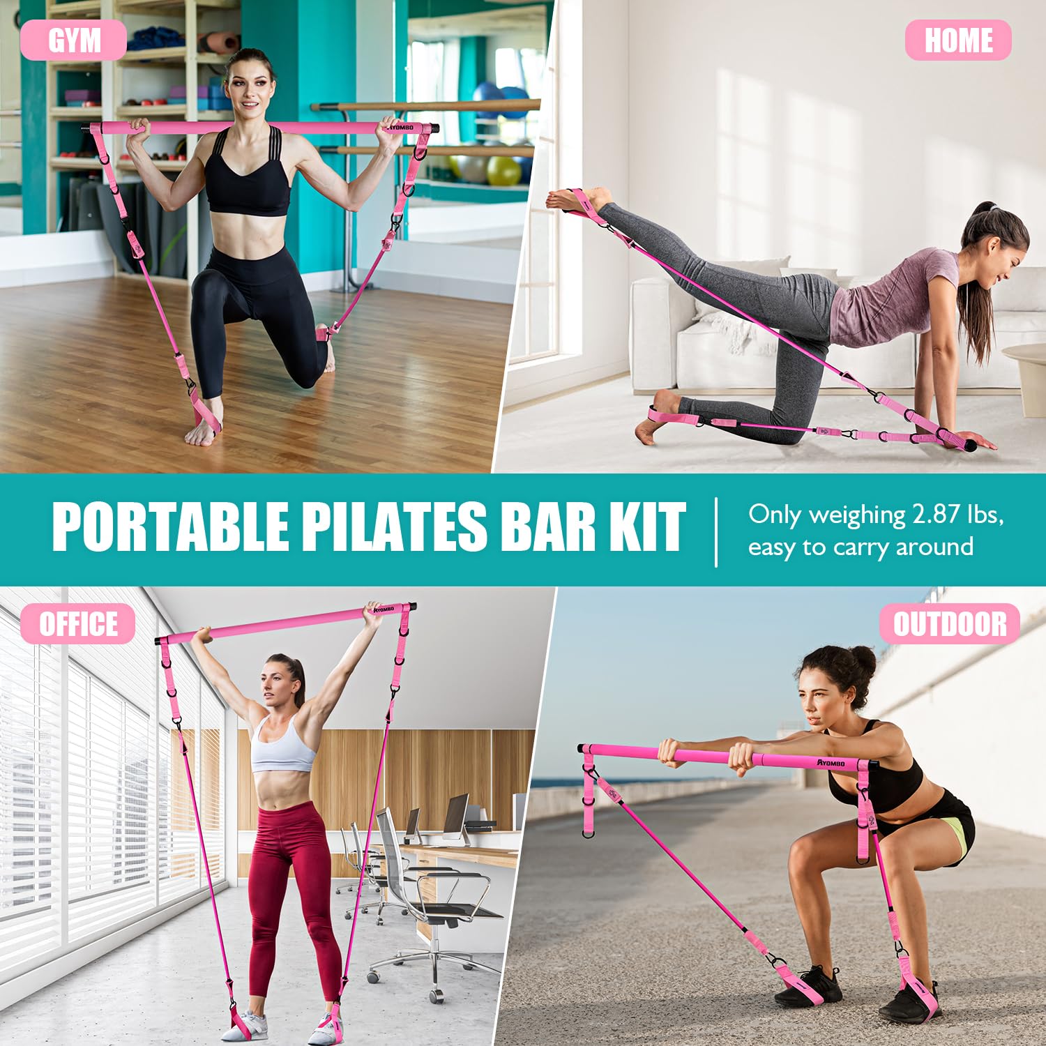 Ayombo Adjustable Pilates Bar Kit with Resistance Bands