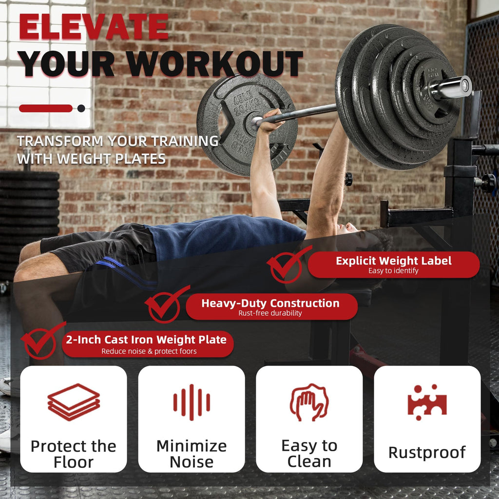 Fitvids 95 lb Olympic Cast Iron Weight Plate Set