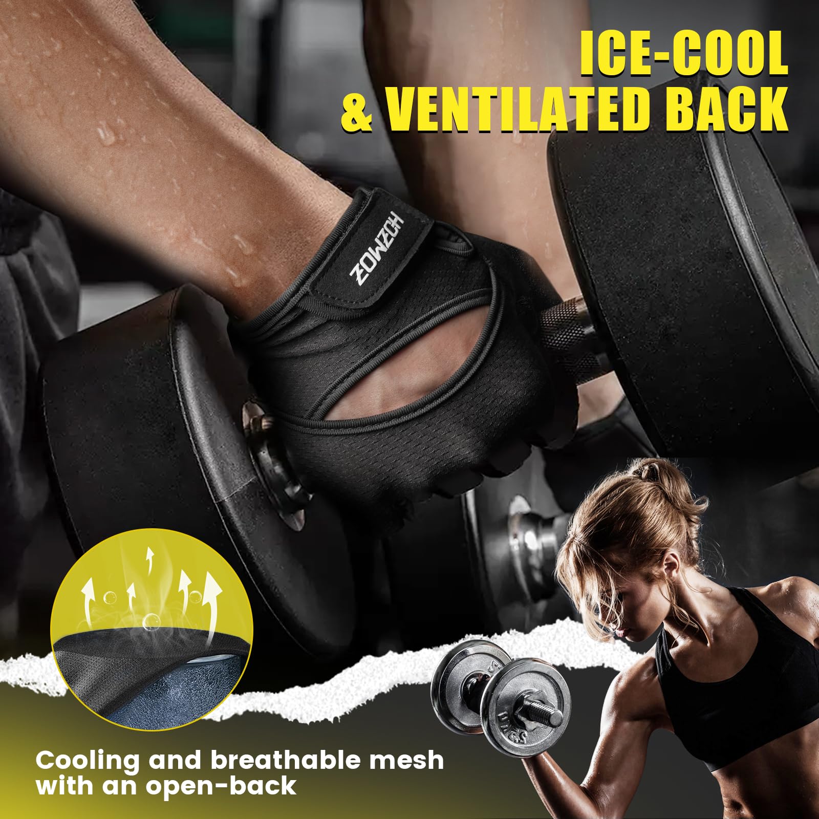 HOZMOZ Ventilated Weightlifting Gloves with Full Palm Grip