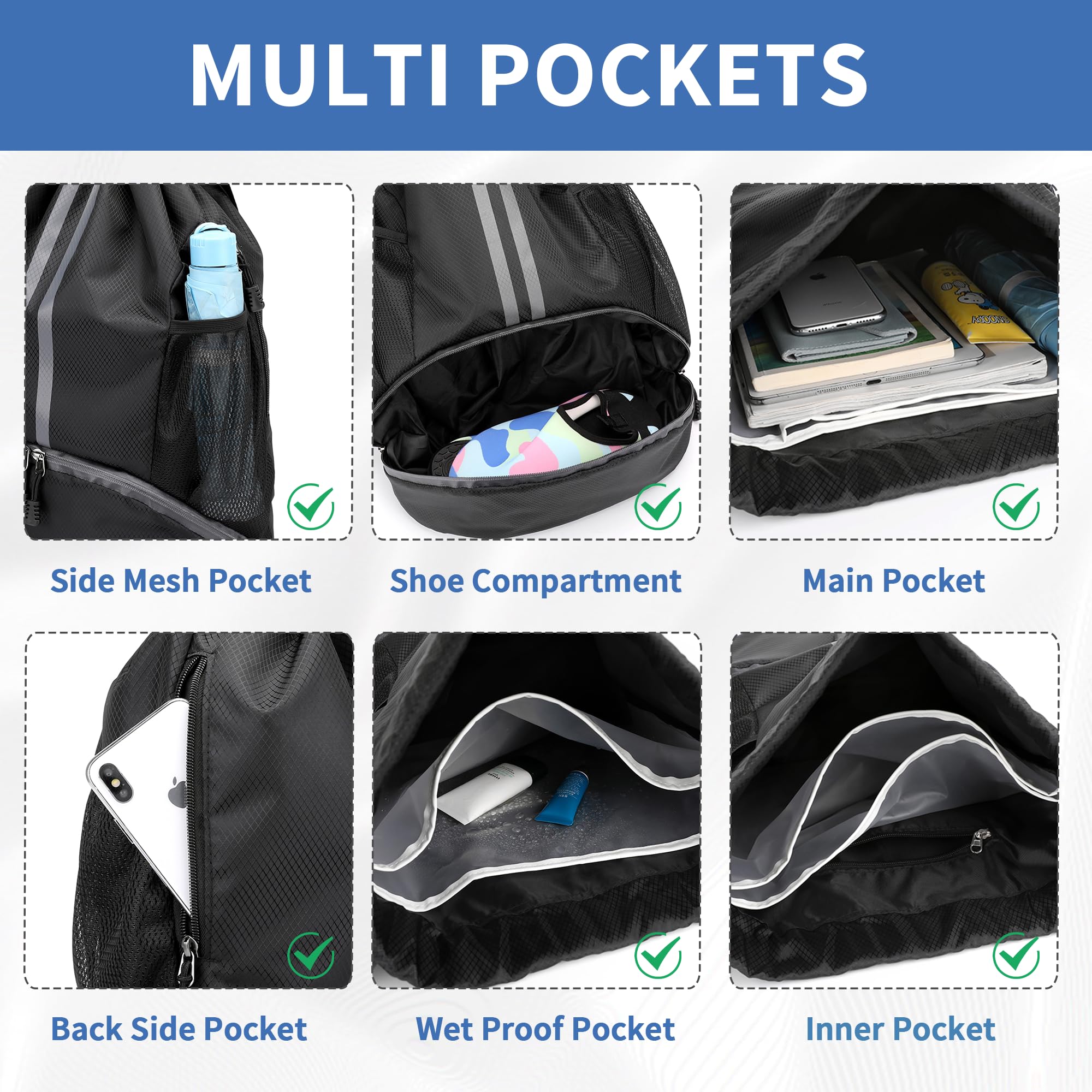 JELUTAR Drawstring Gym Backpack with Shoe Compartment