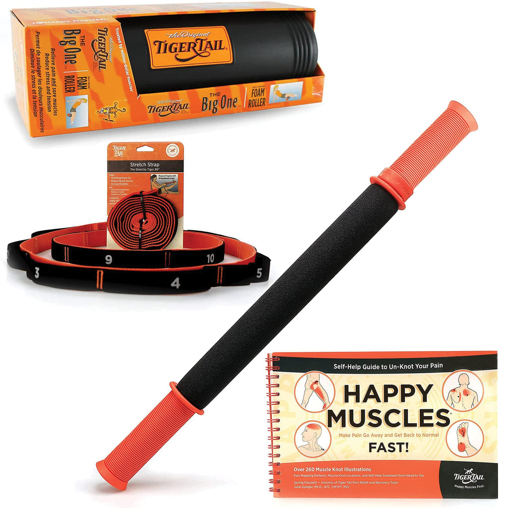 Tiger Tail 4-Piece Massage Roller and Stretching Bundle