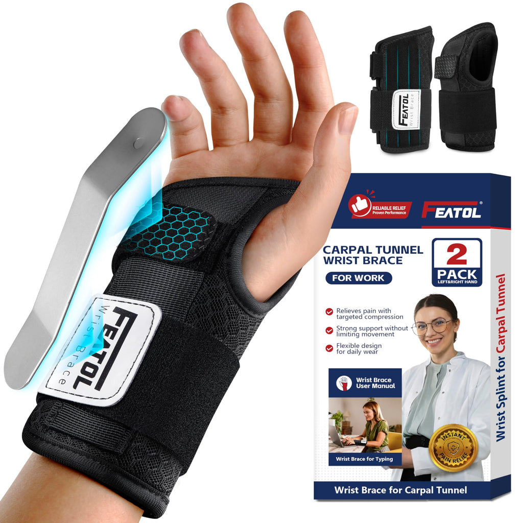 FEATOL 2-Pack Carpal Tunnel Wrist Braces with Splints