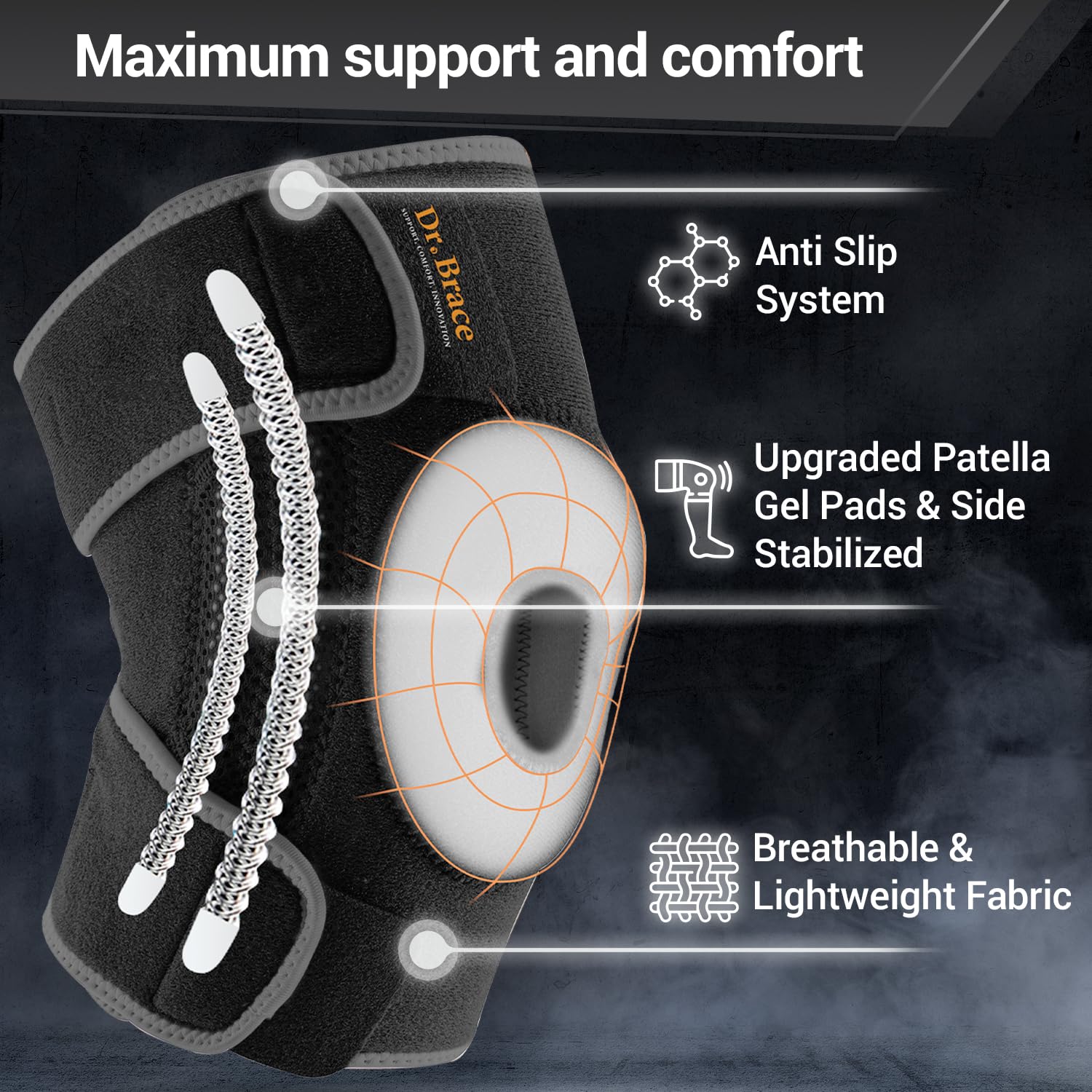 DR. BRACE ELITE Knee Brace with Stabilizers and Gel Pads