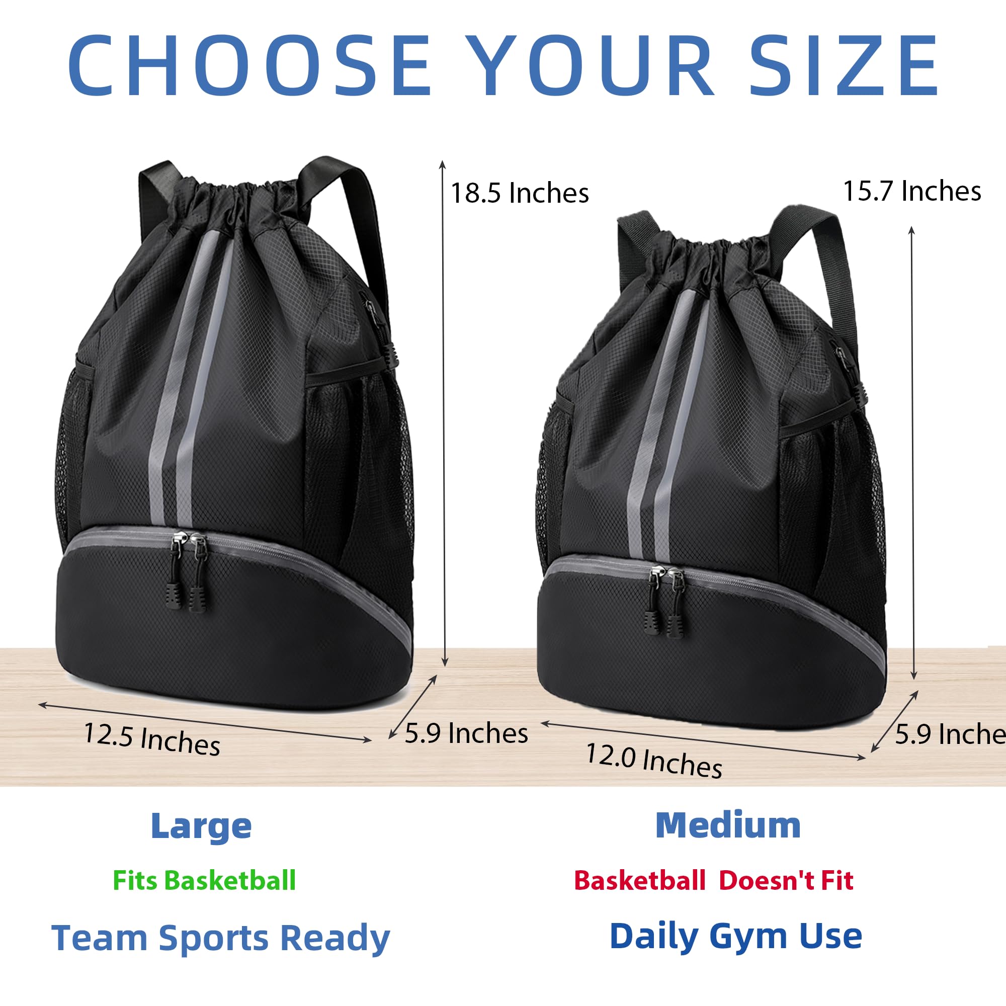 JELUTAR Drawstring Gym Backpack with Shoe Compartment