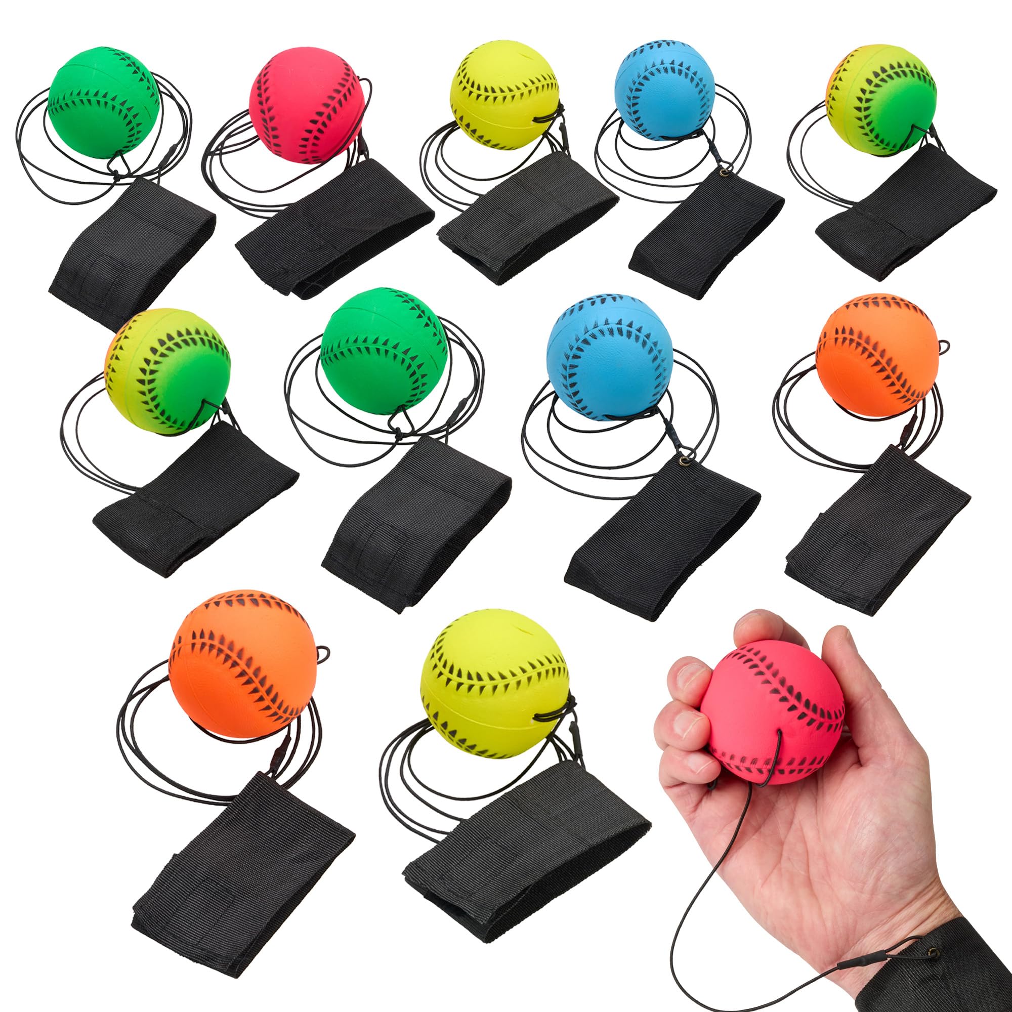 Playbees 24-Pack Neon Wrist Reflex Balls for Coordination