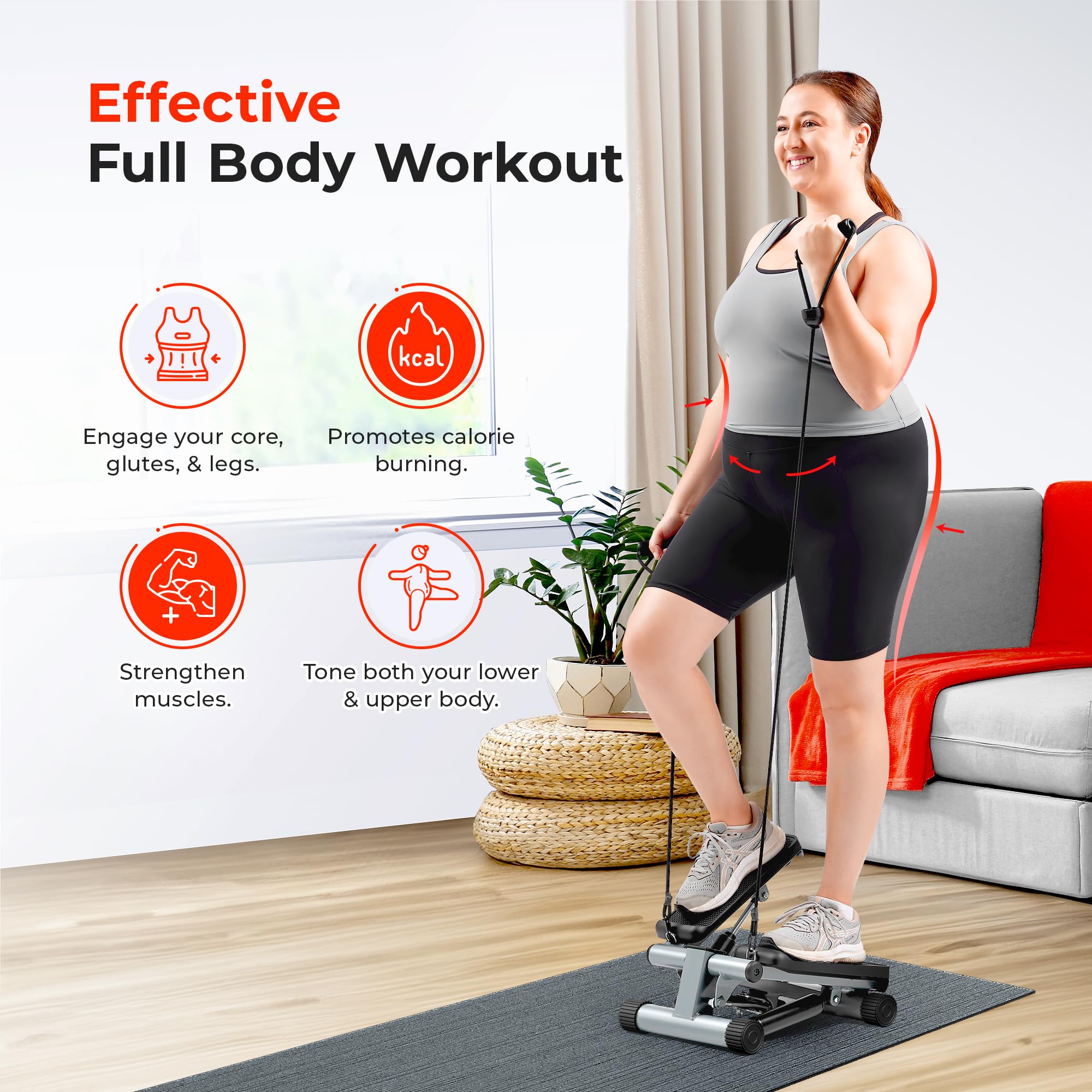 Sunny Health & Fitness Mini Stepper with Resistance Bands