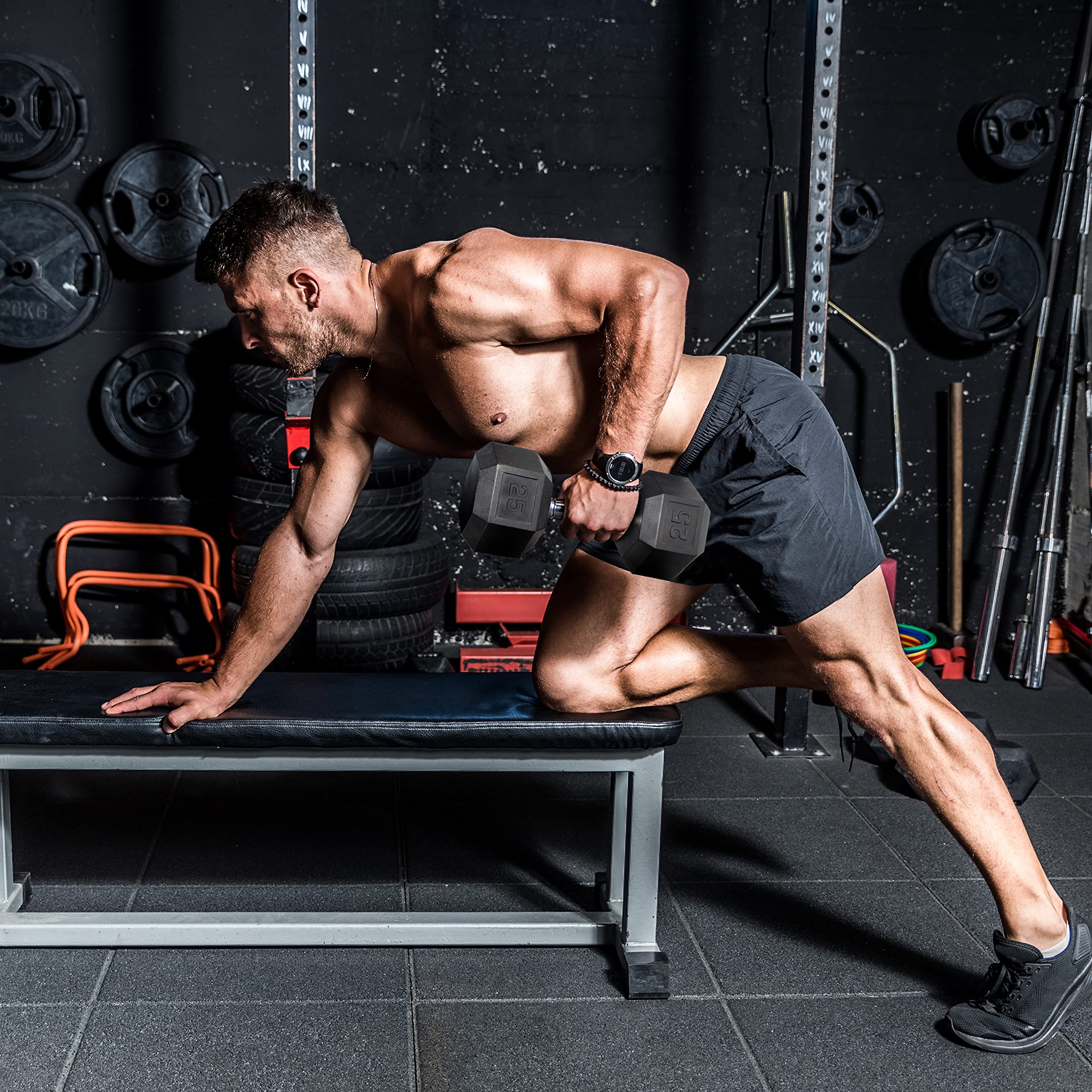 WF Athletic Supply Rubber Hex Dumbbell Set with Rack
