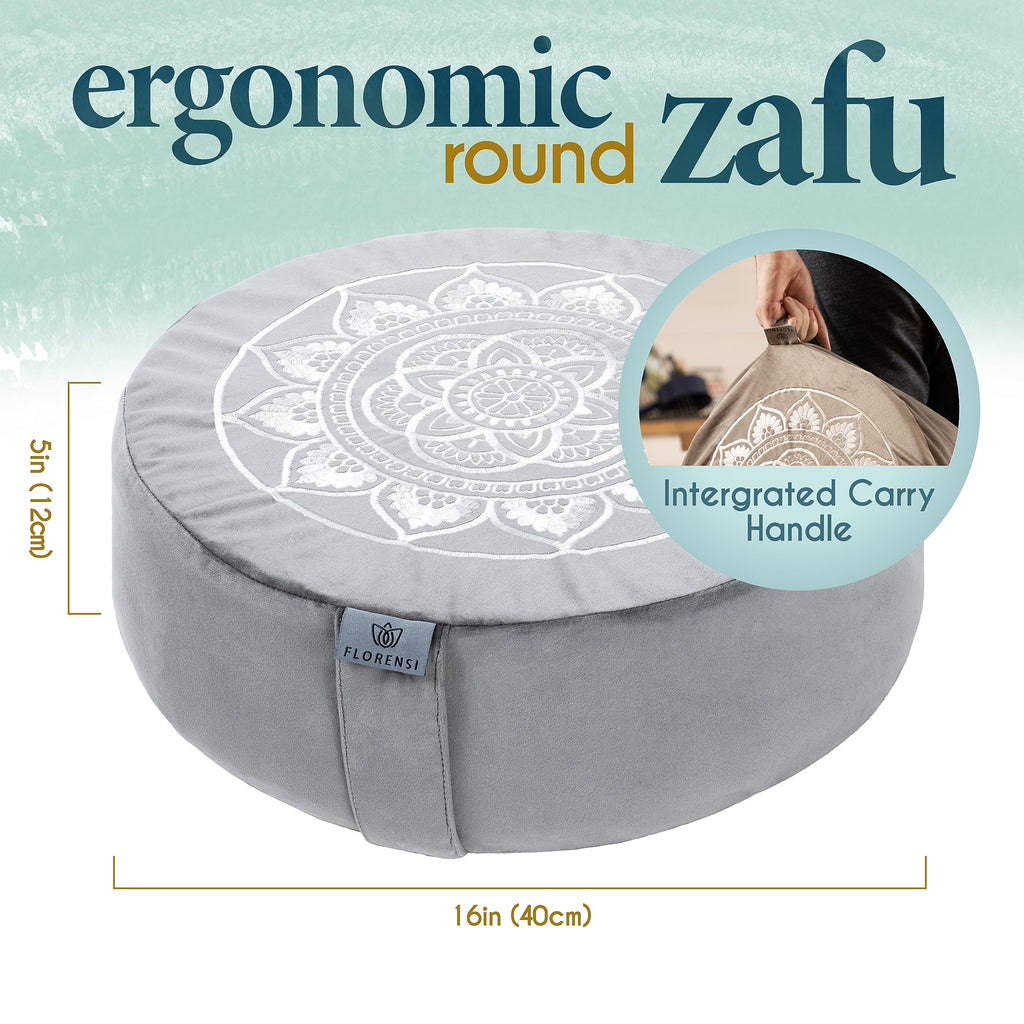 Florensi Large Velvet Meditation Cushion with Buckwheat Fill