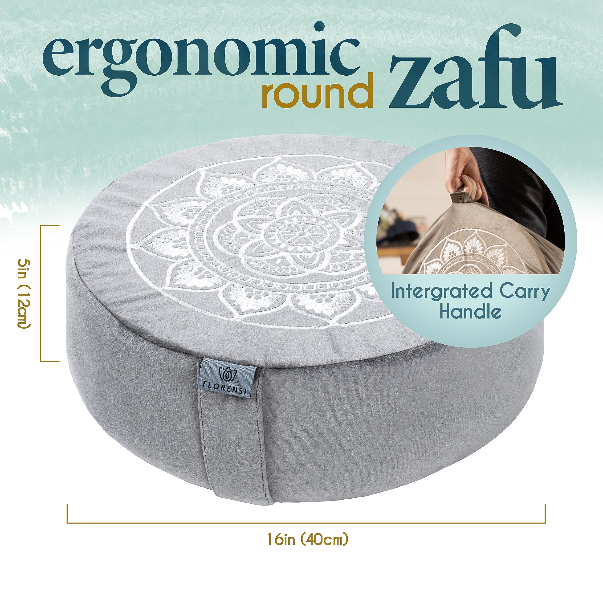 Florensi Large Velvet Meditation Cushion with Buckwheat Fill