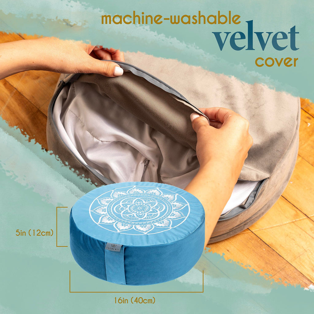Florensi Large Velvet Meditation Cushion with Buckwheat Fill