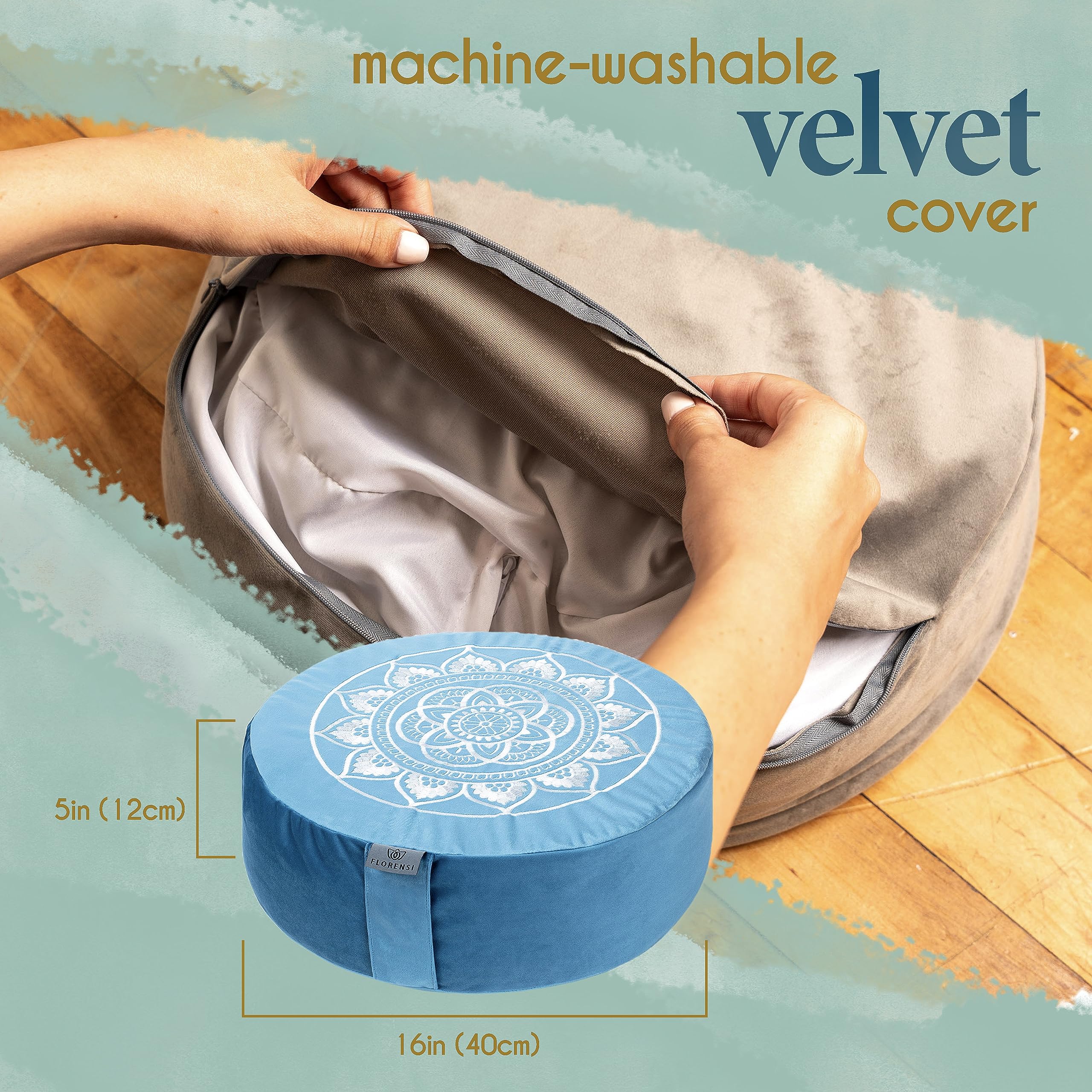 Florensi Large Velvet Meditation Cushion with Buckwheat Fill
